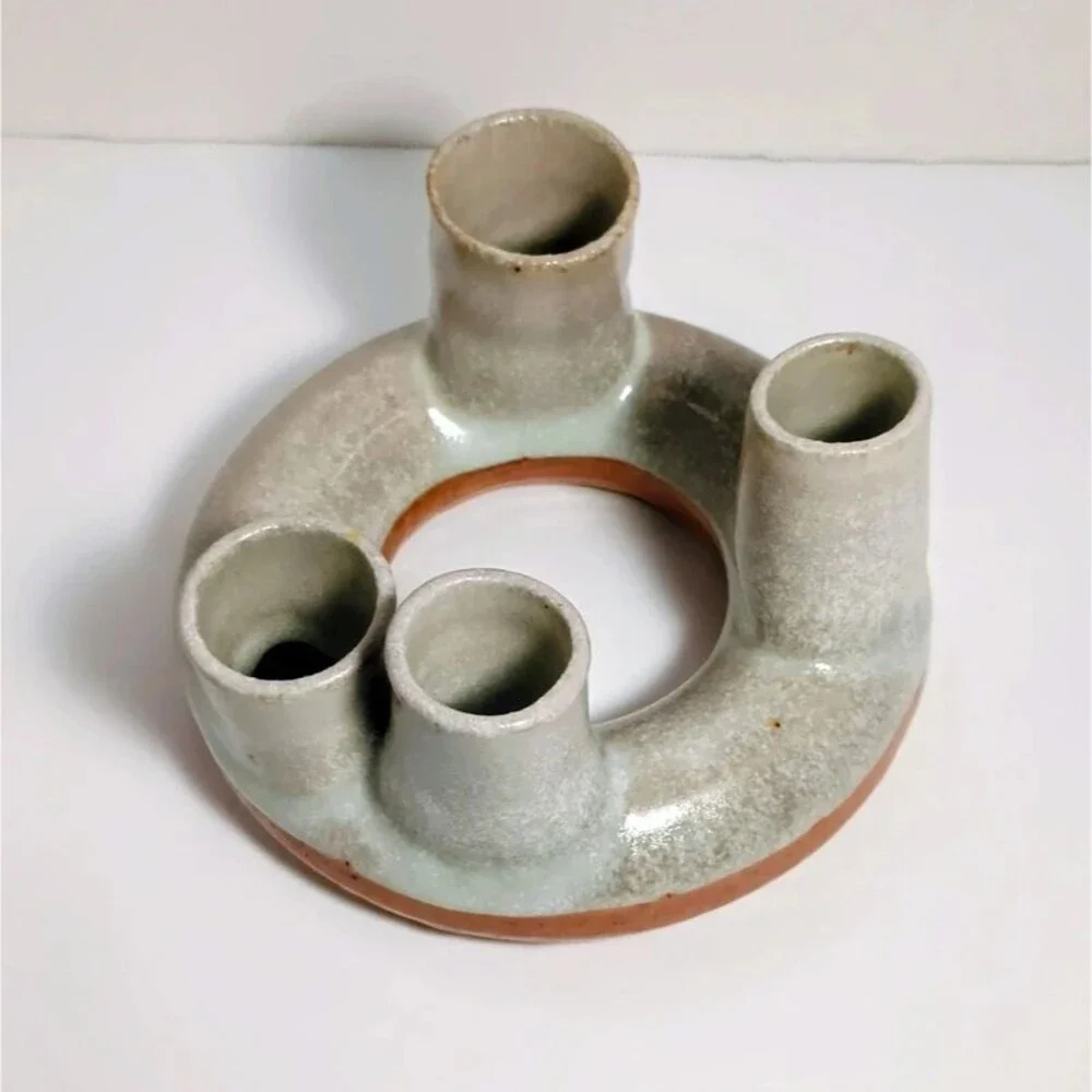 Vintage Handmade Studio Pottery 4 Taper Candlestick Holder Dish Custom Unsigned